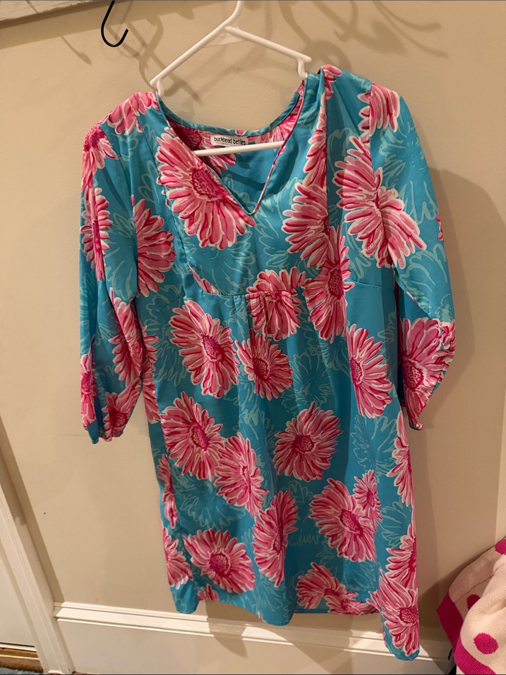 Bucketlist Turquoise Floral V-Neck Tunic with Pink Blooms